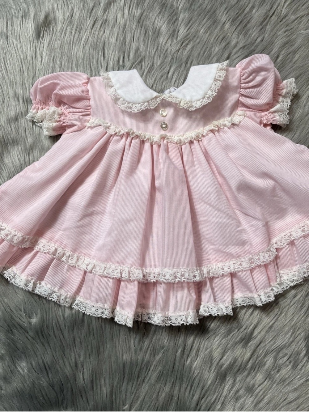 Vintage Bryan 60s Baby Girls Pink Ruffle Lace Dress